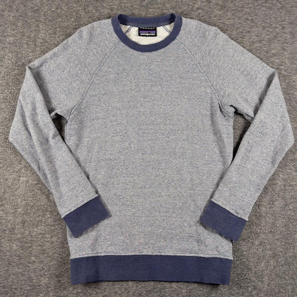 Patagonia Sweatshirt Mens M Blue Striped Hemp Organic Cotton Pullover Crewneck